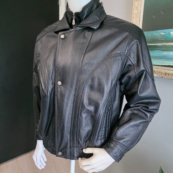Sergio Vadducci Men's Black Leather Motorcycle Jacket Size Small Zip Snap - Picture 5 of 16